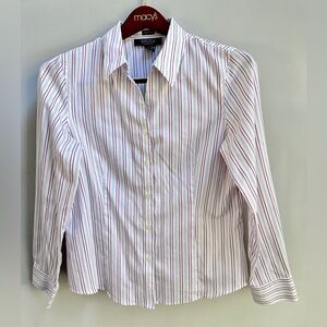 kasper white pink striped button up shirt 100% cotton size 12